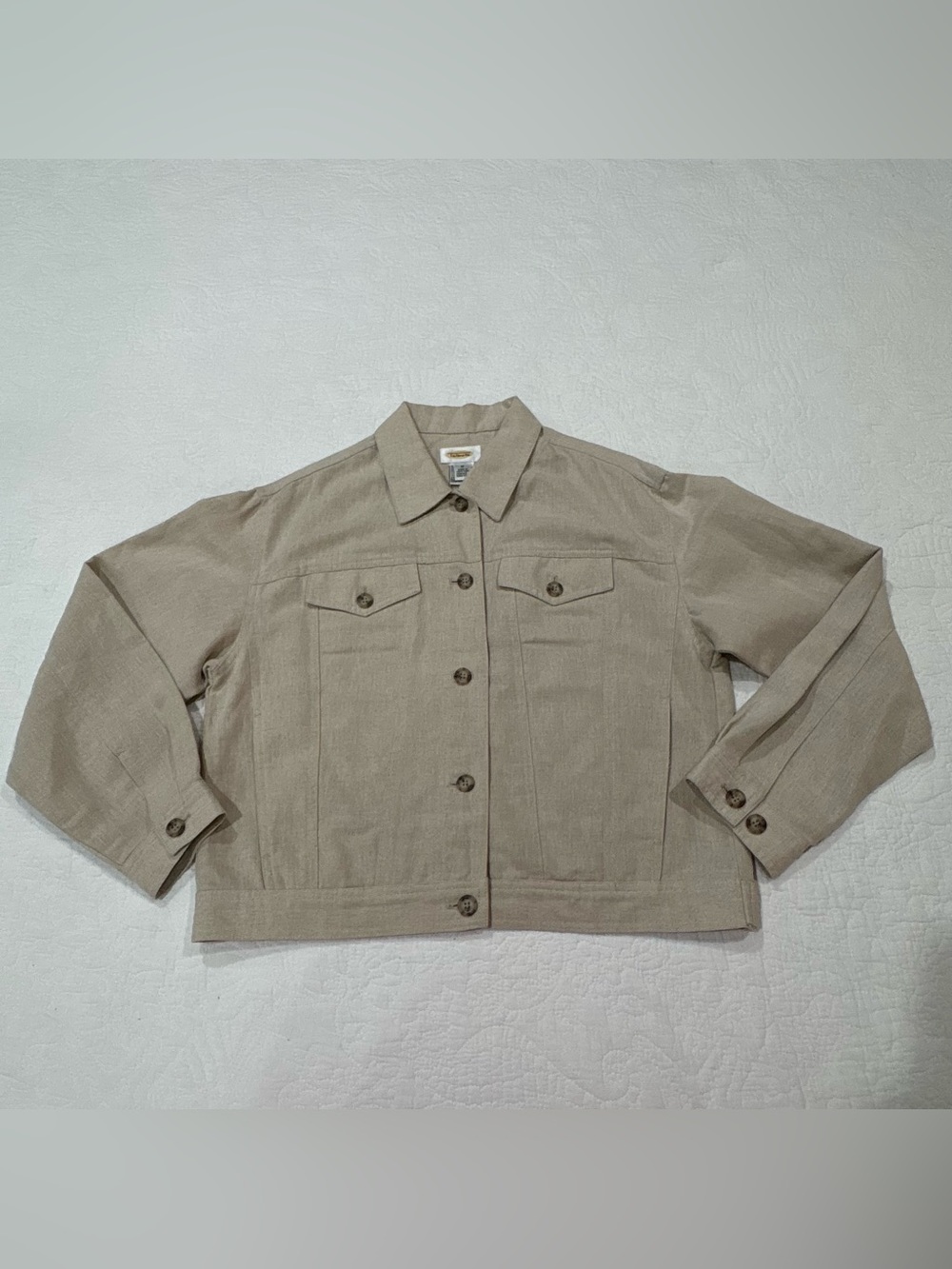 Talbots Jacket Women’s Medium Linen Blend Beige Trucker Boxy Structure Neutral